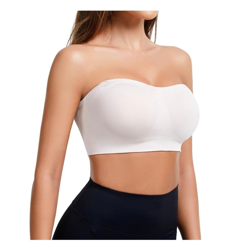 Kutecombo Strapless Bra Women 34D White Wireless Padded Bandeau Seamless s25